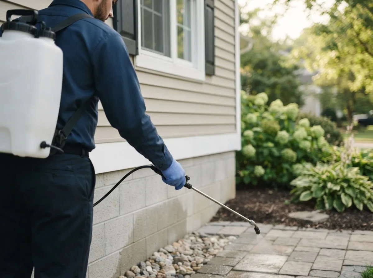 Pest control technician inspecting a home in Mason, TX